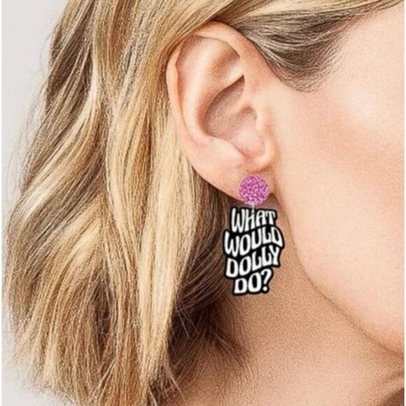 WHAT WOULD DOLLY DO WWDD Drop Earrings NEW - Picture 1 of 6